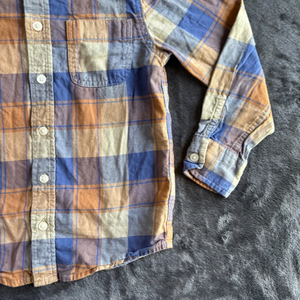 OshKosh Bgosh Kids Blue Orange Plaid Hooded Flannel Shirt Size 6 OSH89381-SML
